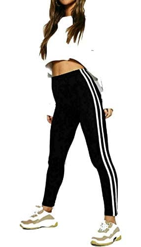 Image of Ladies Women's Side Stripe Slim Fit High Waist Skinny Jeggings Stretch Leggings (Black Side Stripe, UK 12-14)