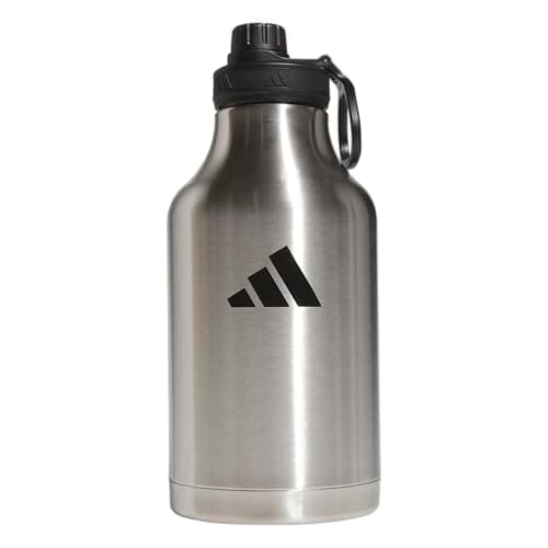 Image of adidas 2 Liter (62 Oz) Metal Water Bottle, Hot/Cold Double-Walled Insulated 18/8 Stainless Steel, Stainless Steel/Black/2, 62 Ounces
