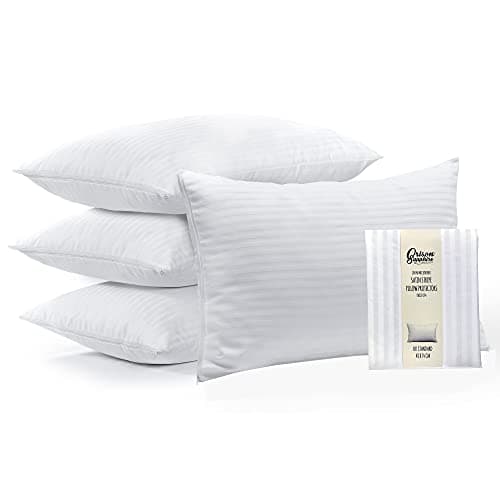 Image of Orison Sapphire® Pillow Protectors 4 Pack | 100% Microfiber Ultra Soft Satin Stripe Pillow Cases | Anti Allergy & Anti Dust Mite, Breathable & Zipped White Pillow Covers | UK Standard Size 48x74 CM