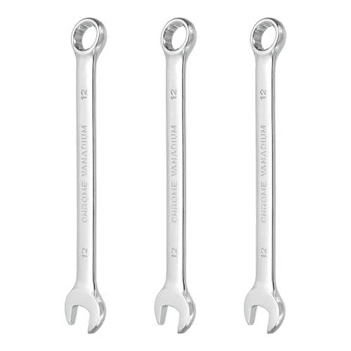 Image of sourcing map 3Pcs Combination Wrench 12mm Metric 12-Point Box and Open End CR-V Steel Double Ended Spanner Tool for Automotive Pipe Furniture Machinery DIY Repair, Silver White