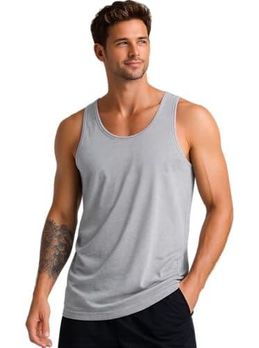 Image of COSHAL® 1 Men's Cotton Vests Tank Tops Sleeveless Plain Breathable Slim Fit Summer Top Vest Everyday Athletic wear, Easy Fit Men Workout Shirts Size S, Grey