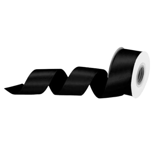 Image of sourcing map 32mm 10 Yard(9m)/30ft Satin Ribbon Grosgrain Thin Solid Silk Wedding Bouquet Ribbon for Valentine's Day Gift Wrapping Cake Box Bows Black