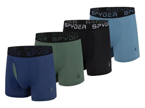 Image of Spyder Mens Boxer Briefs Performance Nylon Mesh Sports Underwear With Fly Front, Navy/Green/Black/Teal, M