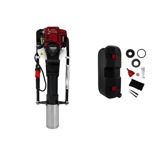 Image of Gas Powered Post Driver 4 Stroke Petrol Fence Post Rammer Pile Driver Jack Hammer for T Posts, Picket Fencing, Farm & Construction with 4 Adapter Attachments, Carry Case & Tool Kit Bundle