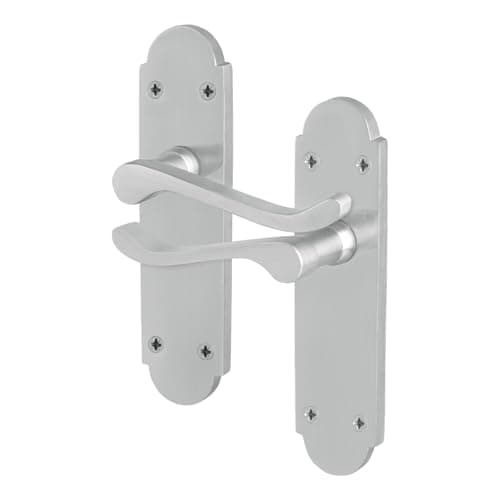 Image of EAI Satin Door Handles Latch, 1 Pair of Internal Satin Chrome Victorian Scroll Shaped Backplate Handles
