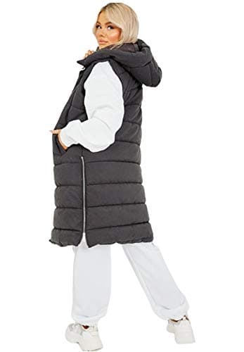 Image of Crazy Girls Womens Padded Gilet Ladies Longline Hooded Jacket Quilted Winter Wear Long Coat (Black, 10)