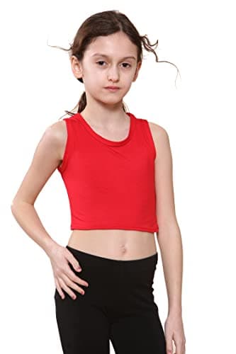 Image of Kids Girls Plain Vest Crop Tops T-Shirt Tee Top Dance Wear Gymnastic Fancy Dress Red 5-6 Years
