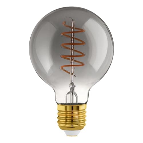Image of Eglo Dimmable E27 LED globe, vintage spiral filament light bulb, Edison lamp for retro lighting, 4 watt, 100 lumen, warm white glow, black transparent, 2000k, G80, Ø 3"