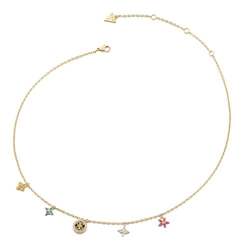 Image of GUESS Secret Garden 16-18" Flower Charms Necklace Yellow Gold/Multicolor gold-coloured