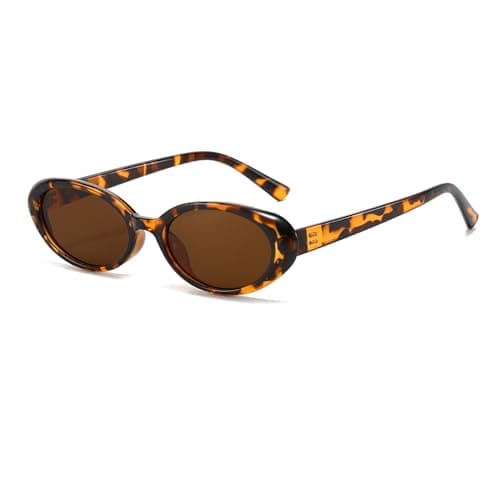 Image of Long Keeper Retro Oval Sunglasses Womens Small Vintage Narrow 90s Sunglasses Tortoiseshell Slim Oval Frame Sun Glasses Anti UV400 Retro Shades for Women Men (Tortoiseshell Frame Brown Lens)