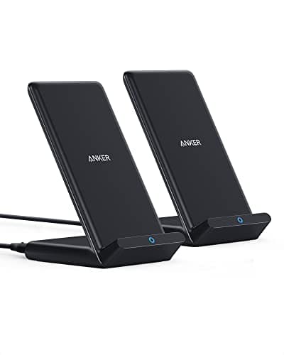 Image of Anker Wireless Charger, 2-Pack PowerWave Stand Upgraded, Qi-Certified, Fast Charging iPhone 12,12 Pro Max, SE, 11, 11 Pro, 11 Pro Max, Galaxy S20 S10 S9 S8, Note 10 Note 9 (No AC Adapter)