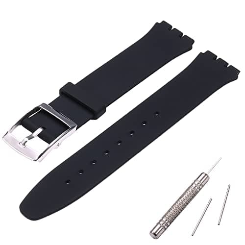Image of MCXGL silicone replacement strap ultra-thin ladies watch band compatible with swatch skin series no second watch (16mm) (black)