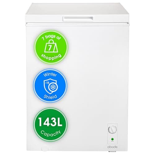 Image of Abode Freestanding White Chest Freezer 142L with Removable Wire Basket & Counter Balance Lid, Adjustable Thermostat, Suitable for Garages & Outbuildings A142CF0E1W (White, 143 Litre)