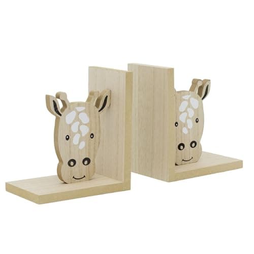Image of Children's Wooden Giraffe Book Ends, 17x30cm Kids Jungle Safari Animal Bookends Nursery Shelf Book Holders