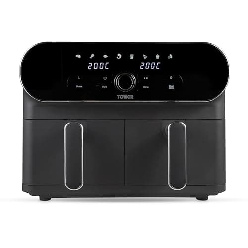 Image of Tower T17138 Vortx Elite 10.4L Dual Basket Air Fryer with Sync Finish, 1700W, Graphite with Chrome Accents