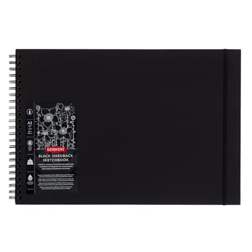 Image of Derwent Black Paper Sketch Book A3 Landscape, Drawing & Writing, 40 Sheets, Acid-Free Paper, Wirebound Spine, Professional Quality, Black Book, 2300381
