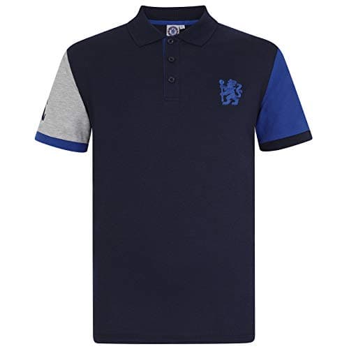 Image of Chelsea Official Football Gift Mens Contrast Sleeve Polo Shirt Navy XL