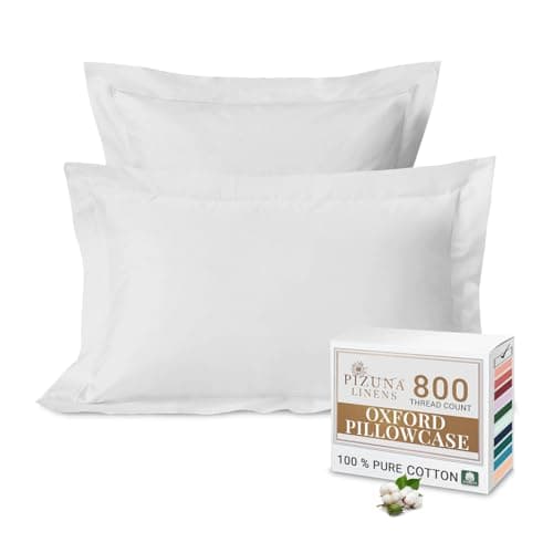 Image of Pizuna Luxurious Cotton Oxford King Size Pillowcases 2 Pack White 50x90cm, 800 Thread Count Long Staple Combed Cotton Pillow Cover, Crisp Sateen Weave King Pillow Cases (Luxury Pillowcase 2 PC)