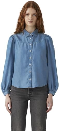 Image of Levi's Women's Western Shirt Journey with Button Placket, Standard Fit, Blue (Vintage Khaki), L