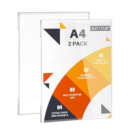 Image of WenYa A4 Acrylic Frame Wall Sign Holder (Portrait, 2-Pack) - Frameless Self-Adhesive Wall Poster Display Frame for Office, Store, Restaurant - No Drilling Needed, Clear Document Holder