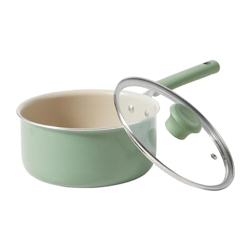 Image of Redchef Ceramic Nonstick Saucepan with Lid,20cm Small Cooking Pot,Non Toxic Sauce Pans for Kitchen, Cool Handle PFAS Free Compatible with All Cooktops, Green