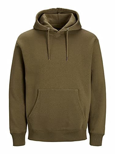 Image of JACK & JONES Men's Essential Hoodie Soft Fleece Hood Sweatshirt Pullover, Colours:Khaki, Size Sweater:L