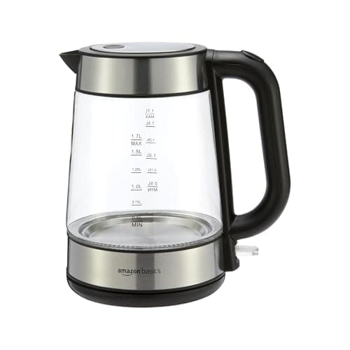 Image of Amazon Basics Electric Glass Kettle, 1.7 Litres, Black, Silver