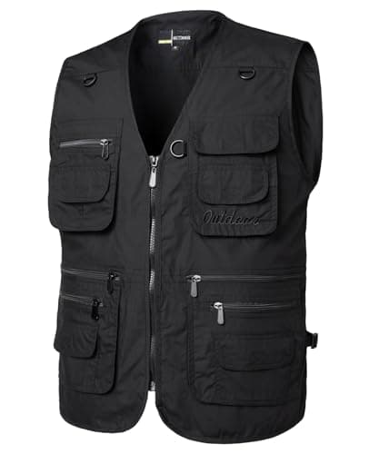 Image of Yukirtiq Men's Multi Pocket Fishing Vest Camping Outerwear Waistcoat Jacket Cotton Sleeveless Traveling Hiking Gilet Photography Top, Black, XXL
