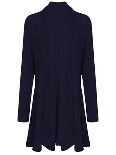 Image of shelikes Womens Knitted Cardigan Long Full Sleeve Knitwear Cardigans Classic Solid Sweater Jacket Coat Navy