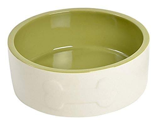 Image of Petface Ceramic Dog Bowl with Bone Design, Cream/Green, 20 cm (Pack of 1)