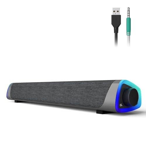 Image of SOULION R30 Computer Speakers, Colorful LED Lights with Switch Button, Surround Sound Portable Computer Sound Bar Speakers for Desktop, Gray