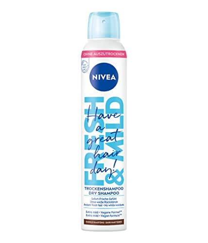 Image of Nivea Fresh & Mild dry shampoo for dark hair tones (200 ml), extra mild dry shampoo spray with pleasant fragrance, dry hair shampoo for long-lasting freshness