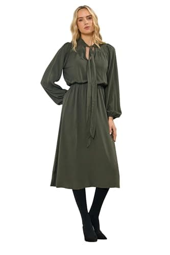 Image of Long Tall Sally - LTS Tall Green Acid Wash Tie Neck Midi Dress - Women's