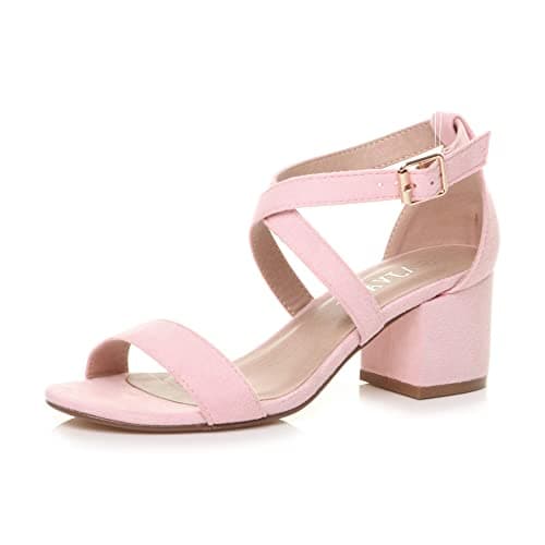 Image of AJVANI mid low block heel cross straps party strappy sandals size 3 36