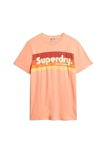Image of Superdry Men's Casual Terrain T-Shirt with Stripes and Logo, Papaya Punch Pink Textured, XXL