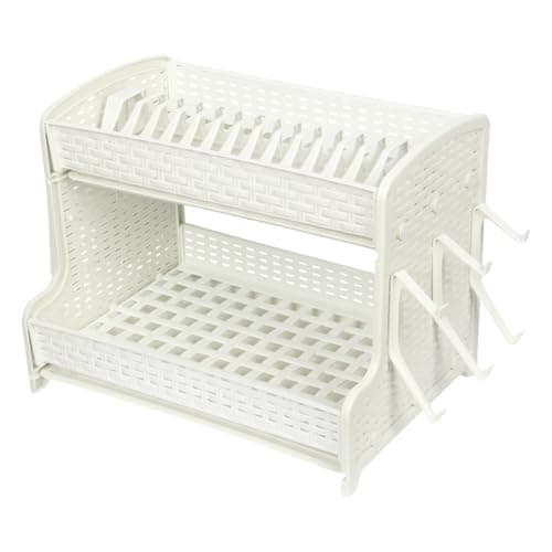 Image of Jolie Max 2-Tier Plate Drainer Rack with Cutlery Holder & Removable Drip Tray – Durable Plastic Kitchen Sink Dish Drying Rack, Easy to Assemble – 40.5 x 27.5 x 32 cm (WHITE)