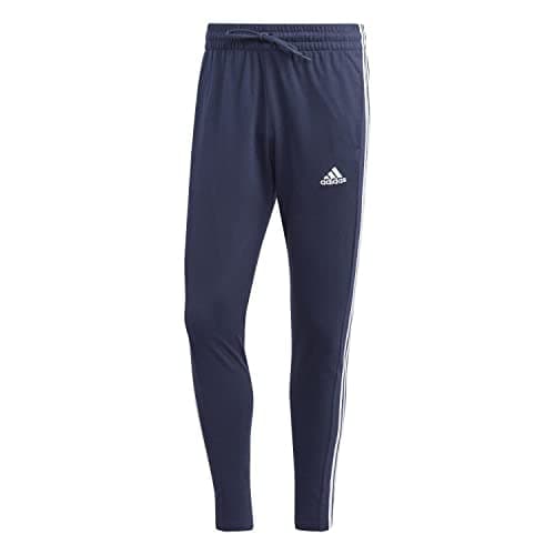 Image of adidas Men's Essentials Single Jersey Tapered Open Hem 3-Stripes Pants, Legend Ink/White, M