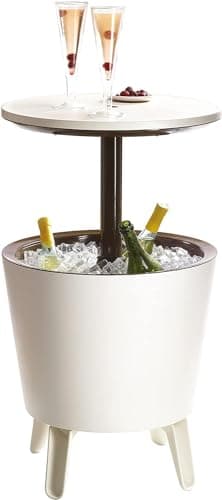 Image of Keter Cool Bar Plastic Outdoor Ice Cooler Table Garden Furniture - white/brown