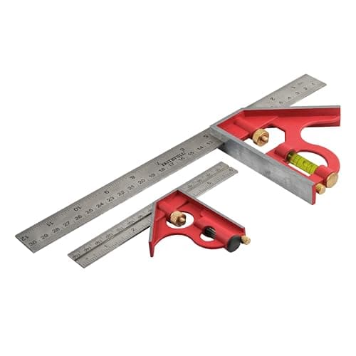 Image of Faithfull Combination Square Twin Pack 150mm (6in) & 300mm (12in) – Multi-Function Set of Measuring & Layout Tools with Stainless Steel Rule, Spirit Level & Marking Scribe for Woodworking & Metalwork
