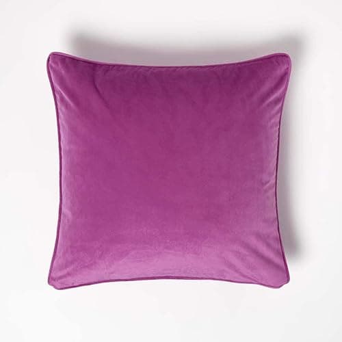 Image of HOMESCAPES Hot Pink Velvet Cushion 46 x 46 cm Super Soft Velvet Scatter Cushion with Piped Edge & Super Microfibre Cushion Insert Included Throw Pillow for Sofa or Bed