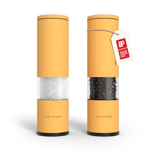 Image of LARS NYSØM Salt and Pepper Grinder Set Manual, Stainless Steel Salt and Pepper Mills with Adjustable Ceramic Grinder I Design Spice Shakers (Mustard Yellow)