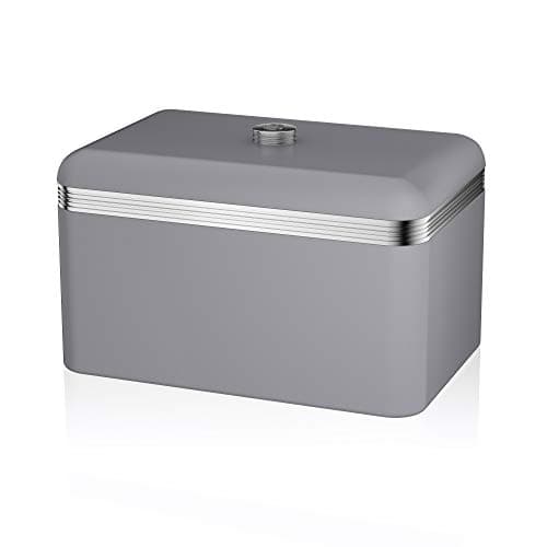 Image of Swan SWKA1010GRN Retro Bread Bin, Metal, Grey, 18 Litre Storage Capacity 23.60x35.20x22 cm, Grey (Retro)