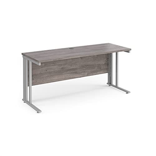 Image of Mr Office Maestro 25 straight desk 600mm deep - silver cable managed leg, Grey oak, 1600