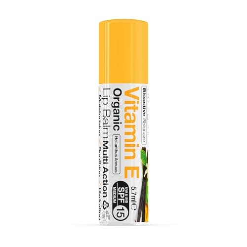 Image of Dr Organic Vitamin E Lip Balm, Moisturising, SPF 15, Mens, Womens, Natural, Vegetarian, Cruelty-Free, Paraben & SLS-Free, Recycled & Recyclable, Organic, 5.7ml, Packaging may vary