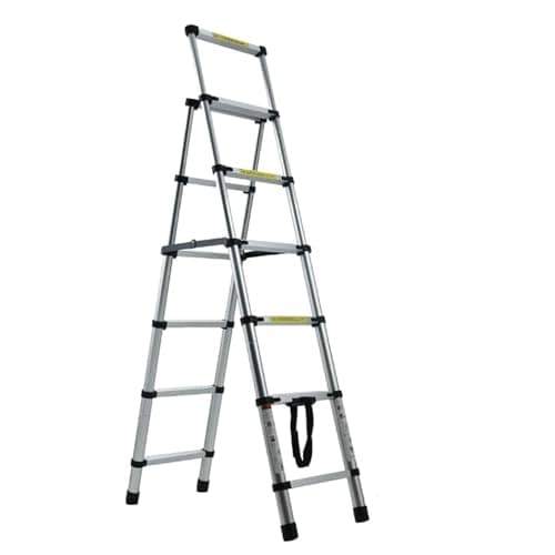 Image of Aluminium 5+6 Step Ladder Folding Telescopic Stepladder, Exention Ladder with Anti Slip Feet, EN131 Safety, Portable & Lightweight, Silver