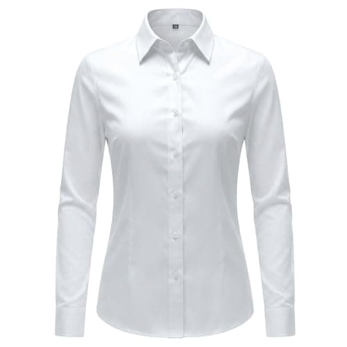 Image of Girls Classic White Long Sleeve School Blouse, Regular Fit Collared Uniform Shirt, Simple Plain School Top, Soft Comfortable Easy Wear for Kids Children (UK, Age, 14 Years, 15 Years, Regular, White)