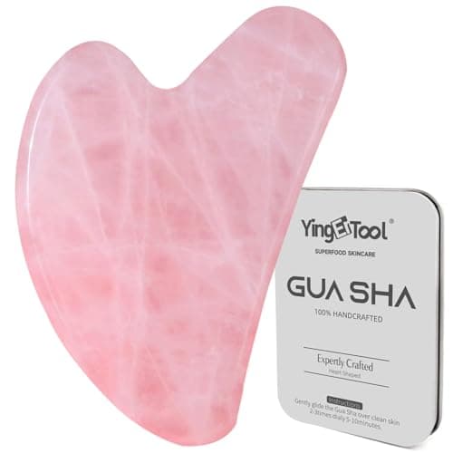 Image of Rose Quartz Gua Sha 100% Natural Stone, Face Guasha Tool for Jawline Sculpting and Puffiness Reducing, Gua Sha Massage Tool Suitable for Daily Skin Care Routine (Pink)