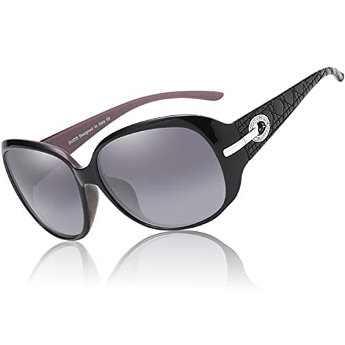 Image of DUCO Women's Shades Classic Oversized Polarized Sunglasses 100% UV Protection 6214 Purple Frame Gray Lens