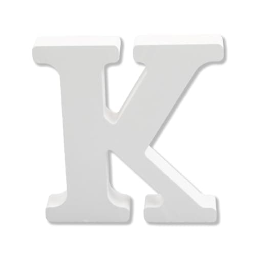 Image of Bojueshaw White Wooden Letters,4 Inch Standing Alphabet,DIY Paintable Letters for Arts & Crafts,Home Decor, Weddings & Parties(Letter K)