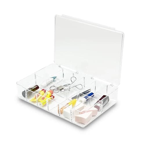 Image of Addis Multi Compartment Clear Acrylic Make Up Cosmetic Craft Diy Storage Organiser Box With Lid, Clear Acrylic, 6.5 - Height